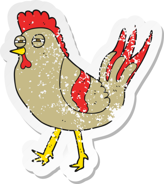 Bir insan tarafından çizilmiş çizgi film tavuğunun gerilimli yapıştırması.