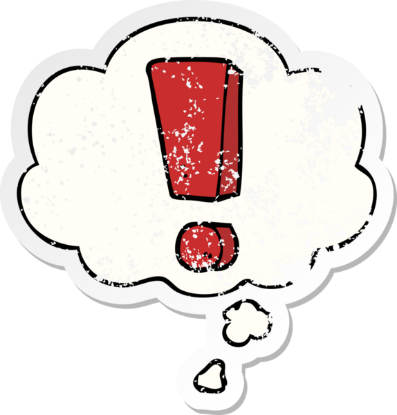 Düşünce baloncuklu çizgi film ünlem bir insan tarafından çizilmiş yıpranmış bir çıkartma gibi