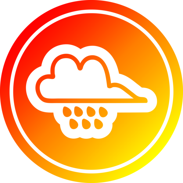 Bir insan tarafından çizilmiş sıcak eğimli yağmur bulutu dairesel simgesi