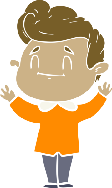 Bir insan tarafından çizilmiş mutlu düz renkli karikatür adam.