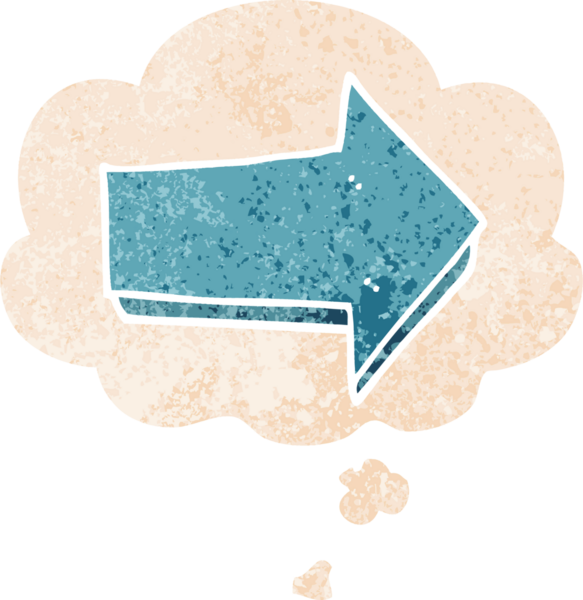 grunge 'da düşünce baloncuğu olan çizgi film oku bir insan tarafından çizilmiş gerilimli retro desen tarzı