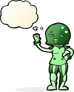 Bir insan tarafından çizilmiş düşünce baloncuğu olan kadın astronot.