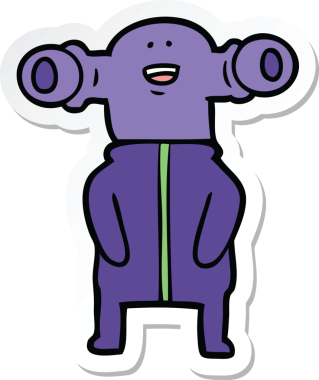 Bir insan tarafından çizilmiş dost canlısı bir uzaylı çizgi film çıkartması.