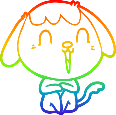 Gökkuşağı gradyan çizimi. Bir insan tarafından çizilmiş şirin bir köpek çizimi.