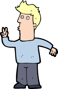 Karikatürist bir insan tarafından çizilmiş barış işareti veriyor.