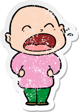 Bir insan tarafından çizilmiş kel bir adam diye bağıran bir çizgi film çıkartması.