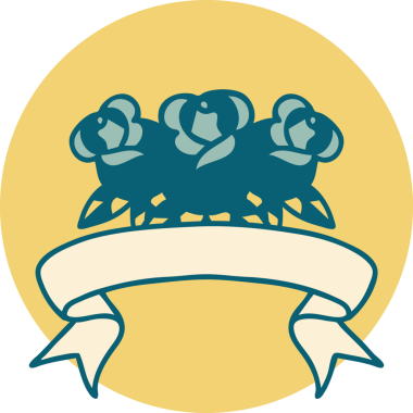 Bir insan tarafından çizilmiş bir buket çiçeğin pankartıyla dövme stili simgesi