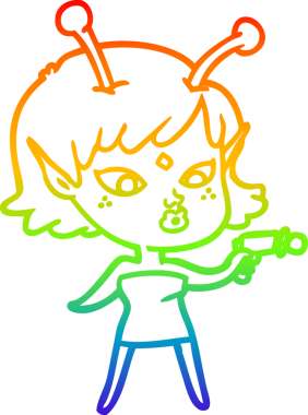 Gökkuşağı gradyan çizgisi bir insan tarafından çizilmiş güzel bir uzaylı kızın çizimi.