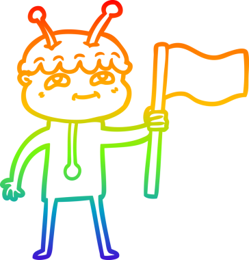 Gökkuşağı gradyan çizimi bir insan tarafından çizilmiş dost bir uzay adamının çizimi