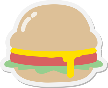 Bir insan tarafından çizilmiş lezzetli bir hamburger etiketi.