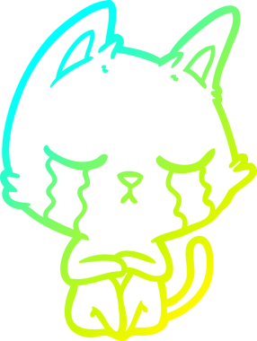 Bir insan tarafından çizilmiş ağlayan çizgi film kedisinin soğuk gradyan çizgisi