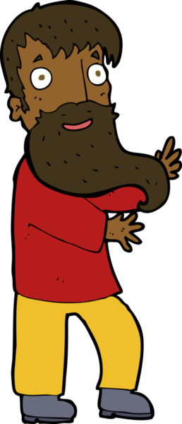 Çizgi film, bir insan tarafından çizilmiş sakallı adamı heyecanlandırıyor.