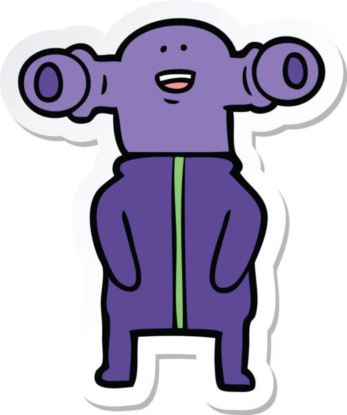 Bir insan tarafından çizilmiş dost canlısı bir uzaylı çizgi film çıkartması.