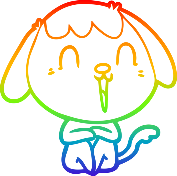 Gökkuşağı gradyan çizimi. Bir insan tarafından çizilmiş şirin bir köpek çizimi.