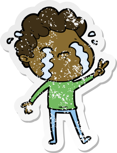 Bir insan tarafından çizilmiş ağlayan bir karikatürcünün sıkıntılı çıkartması.