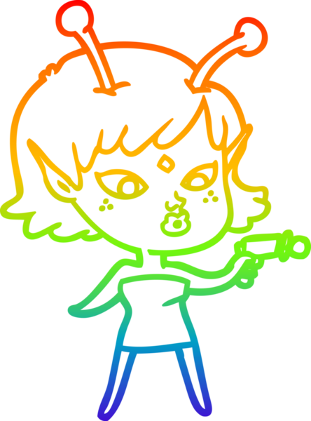 Gökkuşağı gradyan çizgisi bir insan tarafından çizilmiş güzel bir uzaylı kızın çizimi.