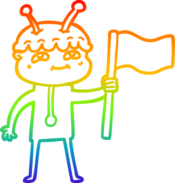 Gökkuşağı gradyan çizimi bir insan tarafından çizilmiş dost bir uzay adamının çizimi