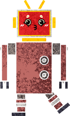 Bir insan tarafından çizilmiş bir robotun retro çizim tarzı karikatürü