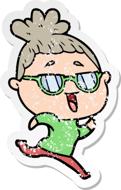 Bir insan tarafından çizilmiş gözlük takan mutlu bir kadının sıkıntılı çıkartması.