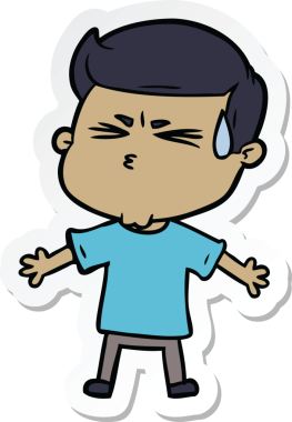 Bir insan tarafından çizilmiş terleyen bir karikatür adamın çıkartması.