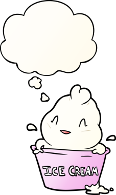 Bir insan tarafından çizilmiş düşünce baloncuklu tatlı çizgi film dondurması.