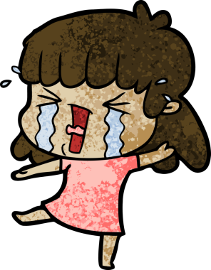 Bir insan tarafından çizilmiş gözyaşları içindeki çizgi film kadını.