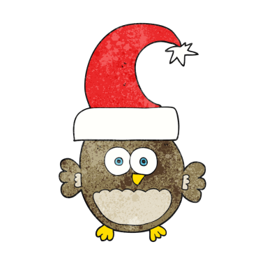 freehand textured cartoon little christmas owl drawn by a human