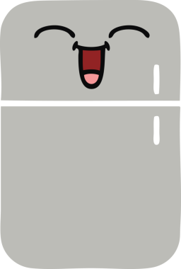 Bir insan tarafından çizilmiş bir buzdolabının düz renkli retro karikatürü