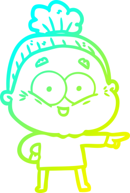 Bir insan tarafından çizilmiş, mutlu, yaşlı bir kadının çizimi.