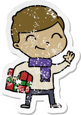 Bir insan tarafından çizilmiş gülümseyen bir çizgi film çocuğunun sıkıntılı çıkartması.