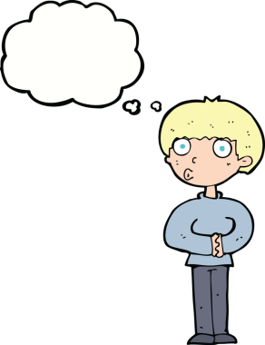 Bir insan tarafından çizilmiş düşünce baloncuğu olan meraklı bir adam.