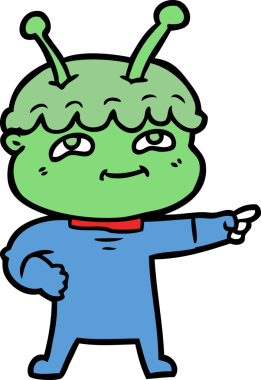 Bir insan tarafından çizilmiş dost canlısı çizgi film uzay adamı.