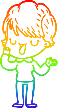 Gökkuşağı gradyan çizgi çizimi bir insan tarafından çizilmiş bir karikatür kadın