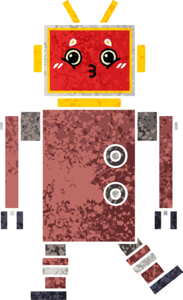 Bir insan tarafından çizilmiş bir robotun retro çizim tarzı karikatürü