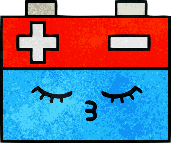 Bir insan tarafından çizilmiş bir araba aküsünün retro grunge desen karikatürü