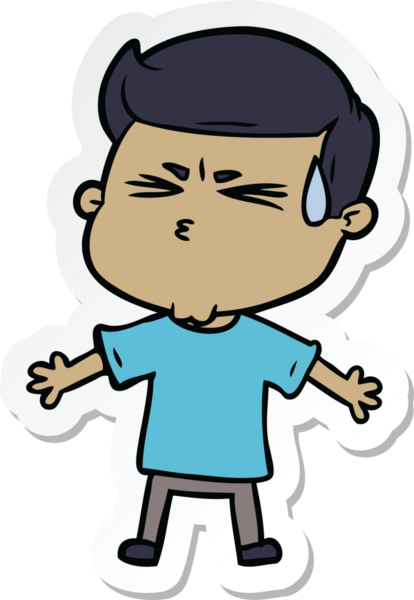 Bir insan tarafından çizilmiş terleyen bir karikatür adamın çıkartması.