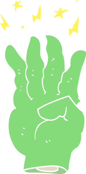 Düz renkli karikatür. İnsan tarafından çizilmiş ürkütücü sihirli el.