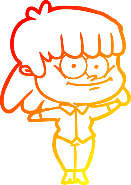 Bir insan tarafından çizilmiş gülümseyen çizgi film kızı çizimi.