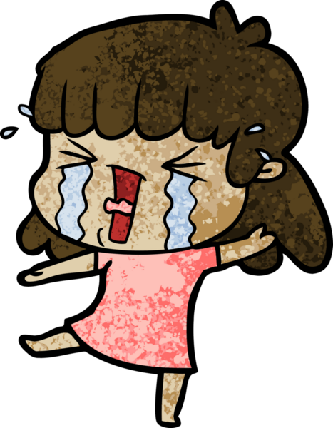 Bir insan tarafından çizilmiş gözyaşları içindeki çizgi film kadını.