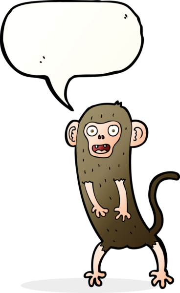 Bir insan tarafından çizilmiş konuşma balonlu çılgın maymun.