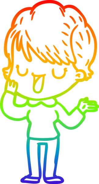 Gökkuşağı gradyan çizgi çizimi bir insan tarafından çizilmiş bir karikatür kadın