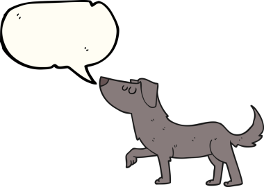 Bir insan tarafından çizilmiş serbest konuşma balonu çizgi film köpeği.