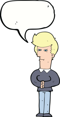 Bir insan tarafından çizilen konuşma baloncuğuyla gözlerini kısıyor.