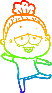 Gökkuşağı gradyan çizgi çizimi Bir insan tarafından çizilmiş mutlu yaşlı kadın