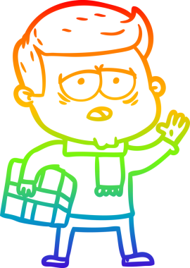 Gökkuşağı gradyan çizgi çizimi bir insan tarafından çizilmiş yorgun bir adam