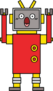 Bir insan tarafından çizilmiş sevimli bir robot karikatürü.