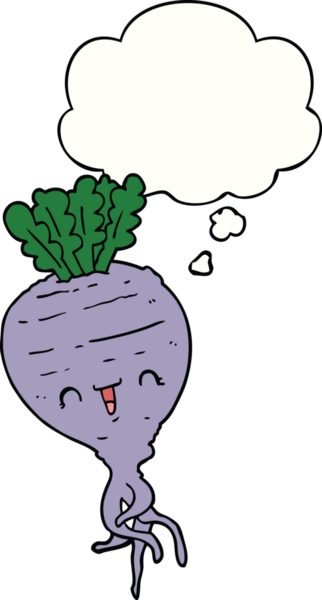 Bir insan tarafından çizilmiş düşünce baloncuklu şalgam.