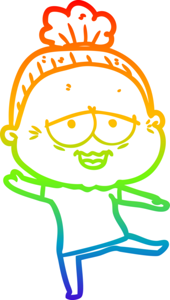 Gökkuşağı gradyan çizgi çizimi Bir insan tarafından çizilmiş mutlu yaşlı kadın