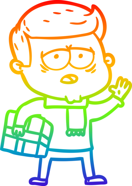 Gökkuşağı gradyan çizgi çizimi bir insan tarafından çizilmiş yorgun bir adam