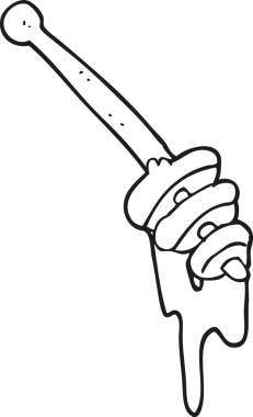 Bir insan tarafından çizilmiş siyah beyaz çizgi film bal avcısı.